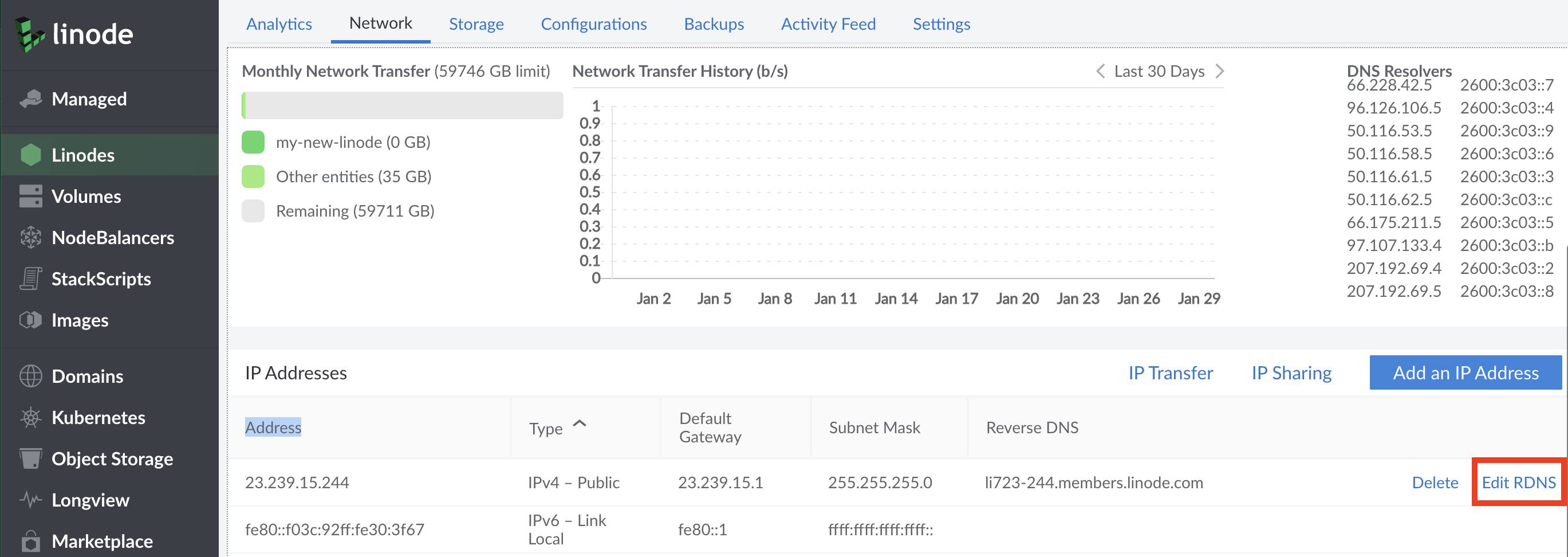 Select &lsquo;Edit RDNS&rsquo; option from the IP address menu.